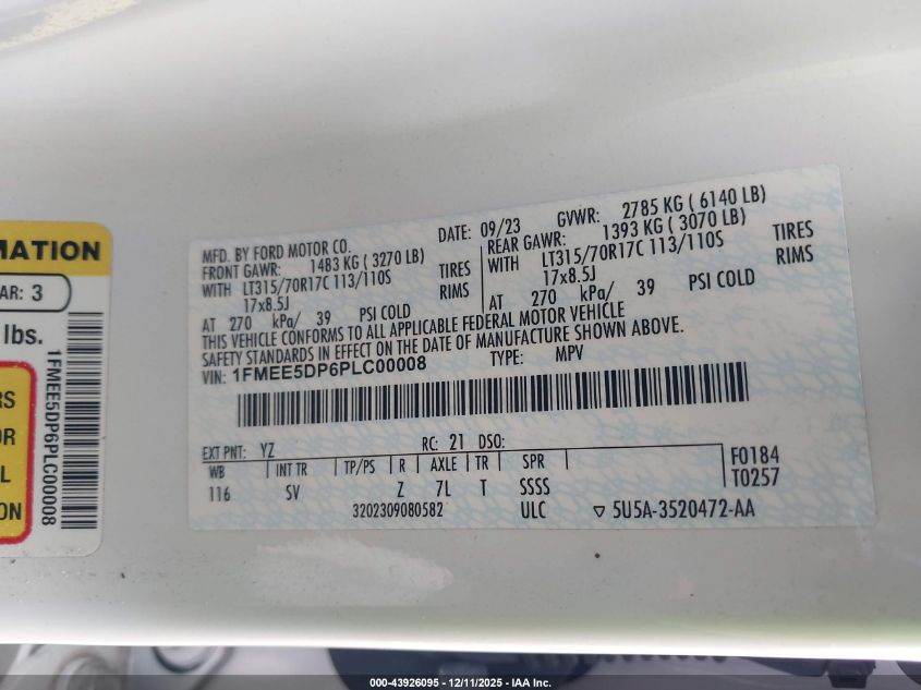 2023 Ford Bronco Black Diamond VIN: 1FMEE5DP6PLC00008 Lot: 43926095