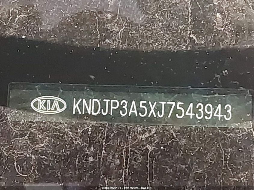 2018 Kia Soul + VIN: KNDJP3A5XJ7543943 Lot: 43926101