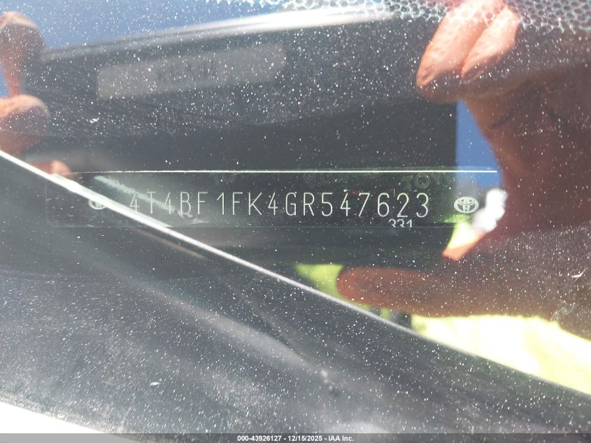 2016 Toyota Camry Le VIN: 4T4BF1FK4GR547623 Lot: 43926127