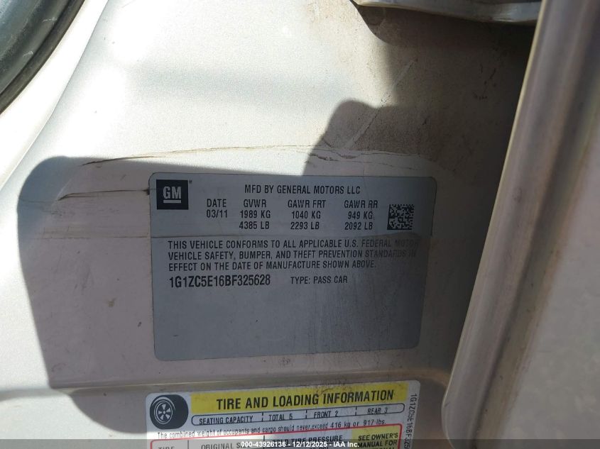 2011 Chevrolet Malibu 1Lt VIN: 1G1ZC5E16BF325628 Lot: 43926136