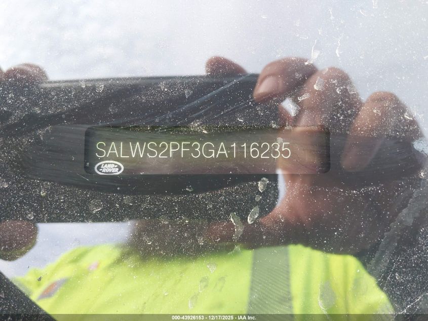 2016 Land Rover Range Rover Sport 3.0L V6 Supercharged Hse VIN: SALWS2PF3GA116235 Lot: 43926153