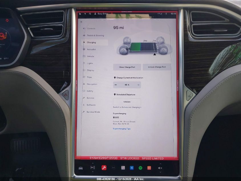 2016 Tesla Model S 60D/70D/75D/85D/90D VIN: 5YJSA1E29GF125130 Lot: 43926156