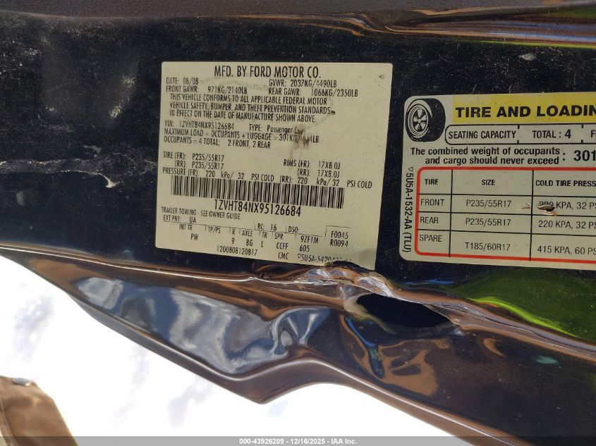 2009 Ford Mustang V6/V6 Premium VIN: 1ZVHT84NX95126684 Lot: 43926209