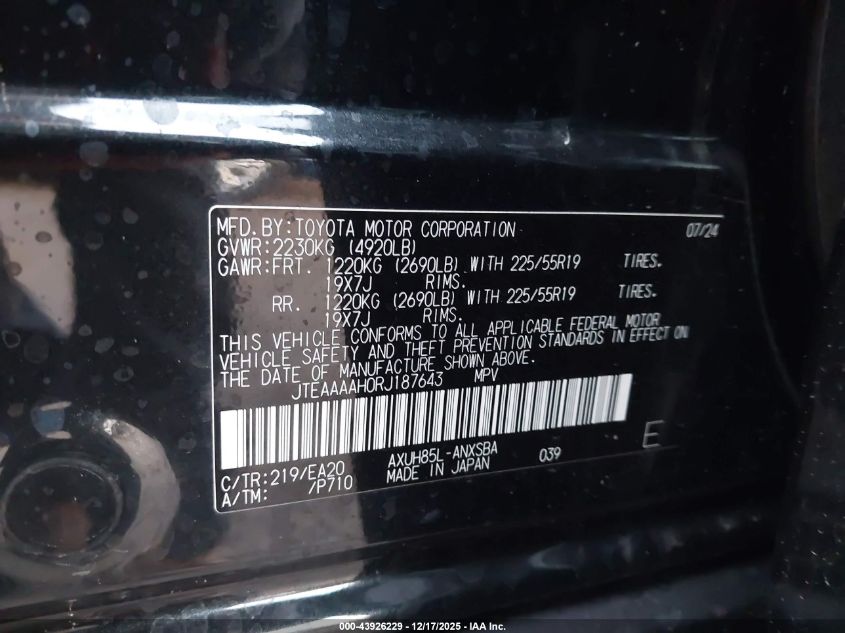 2024 Toyota Venza Limited VIN: JTEAAAAH0RJ187643 Lot: 43926229