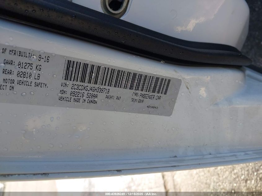 2016 Dodge Charger R/T Scat Pack VIN: 2C3CDXGJ4GH339718 Lot: 43926249