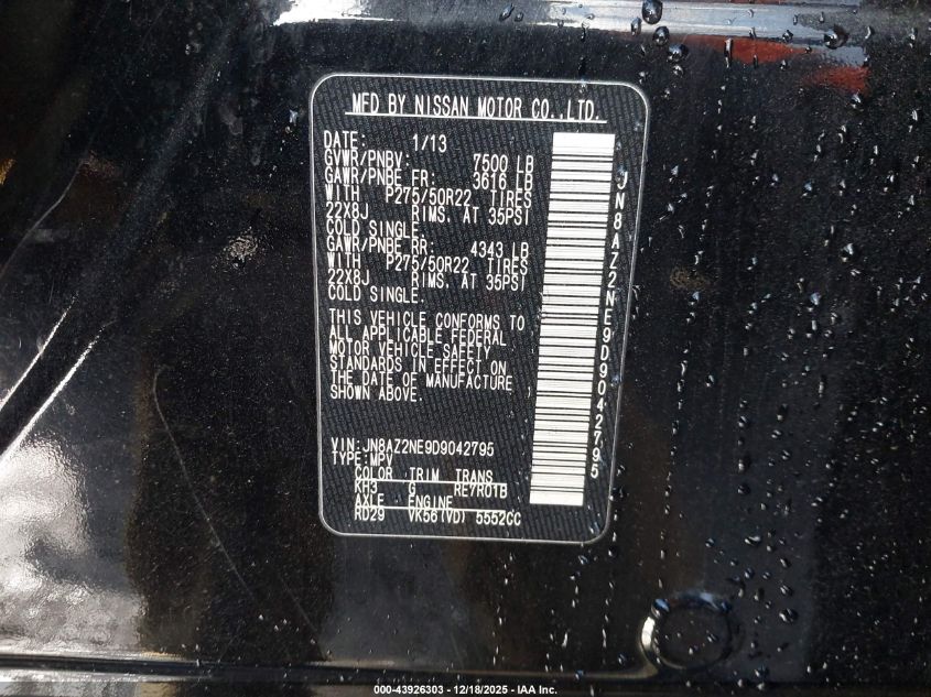 2013 Infiniti Qx56 VIN: JN8AZ2NE9D9042795 Lot: 43926303