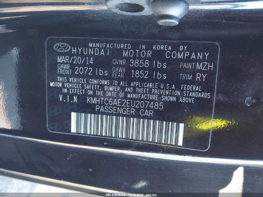 2014 Hyundai Veloster Turbo W/Blue VIN: KMHTC6AE2EU207485 Lot: 43926336