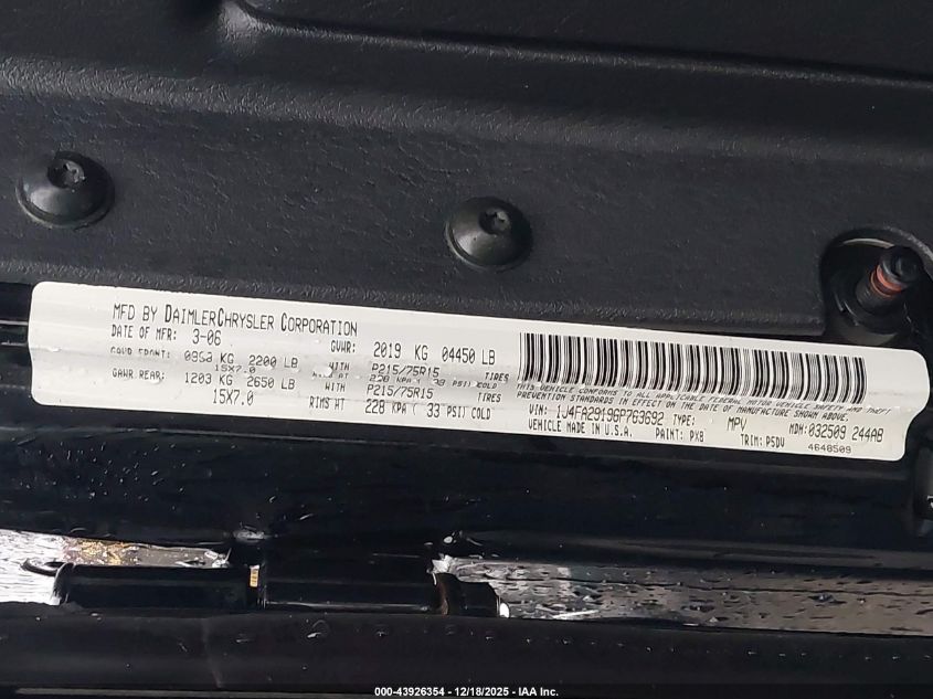 2006 Jeep Wrangler Se VIN: 1J4FA29196P763692 Lot: 43926354