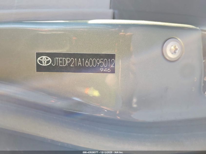 2006 Toyota Highlander V6 VIN: JTEDP21A160095012 Lot: 43926377