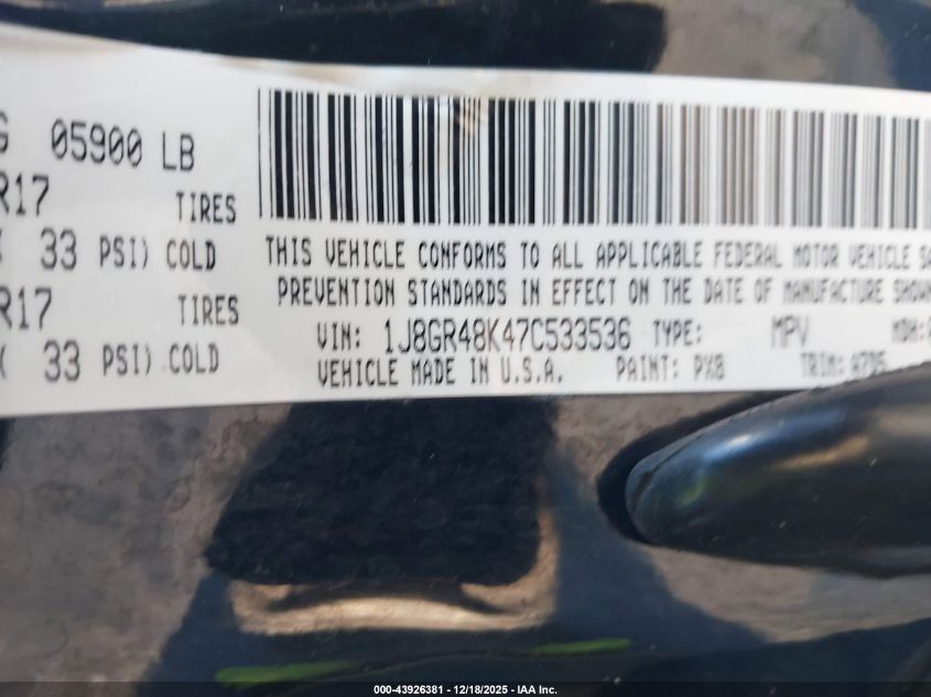 2007 Jeep Grand Cherokee Laredo VIN: 1J8GR48K47C533536 Lot: 43926381