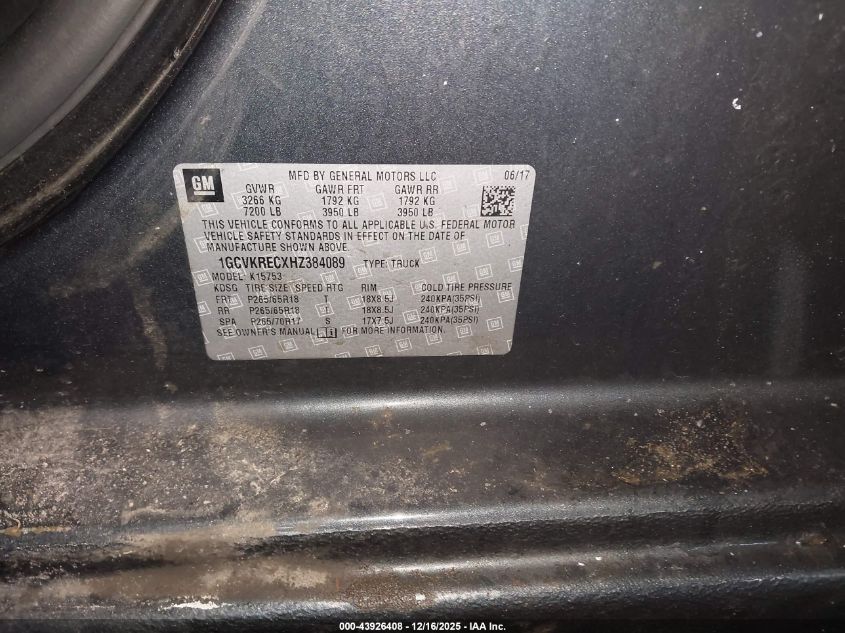 2017 Chevrolet Silverado 1500 2Lt VIN: 1GCVKRECXHZ384089 Lot: 43926408