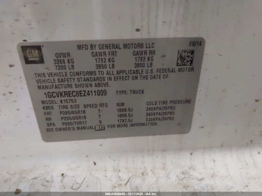 2014 Chevrolet Silverado 1500 1Lt VIN: 1GCVKREC8EZ411009 Lot: 43926440