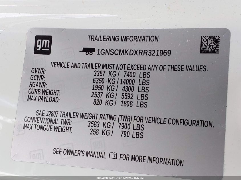 2024 Chevrolet Tahoe 2Wd Ls VIN: 1GNSCMKDXRR321969 Lot: 43926471