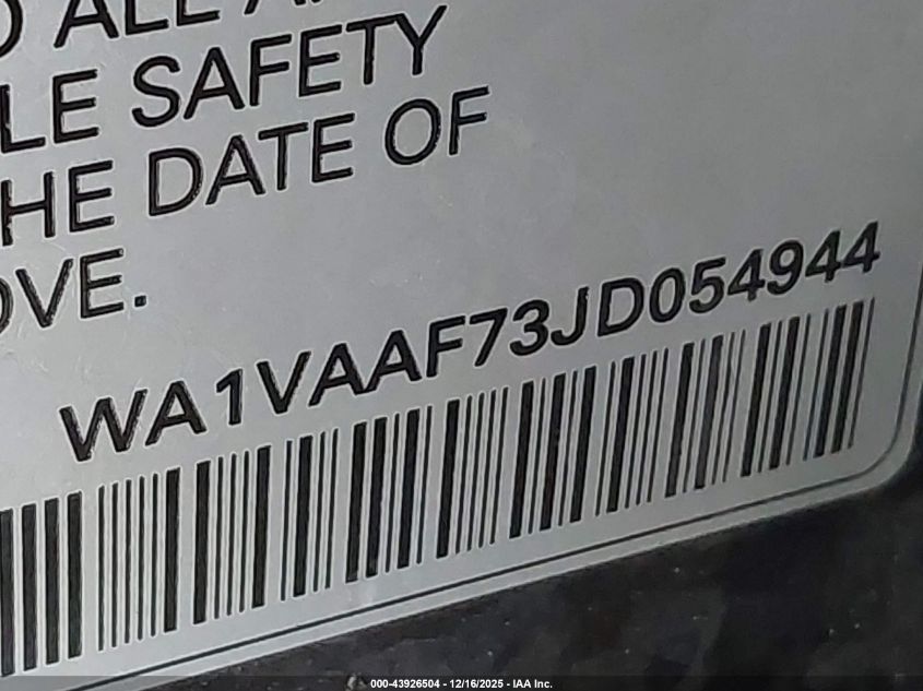 2018 Audi Q7 3.0T Premium VIN: WA1VAAF73JD054944 Lot: 43926504