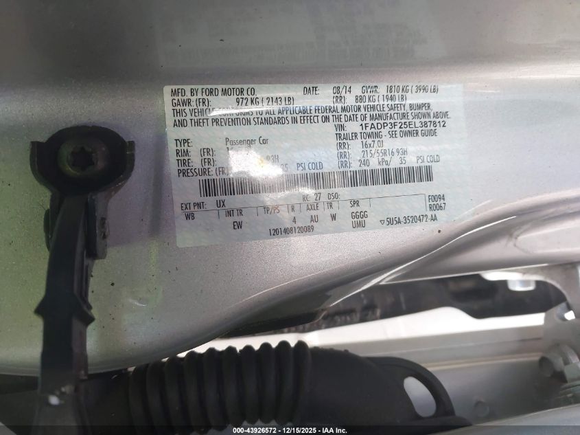 2014 Ford Focus Se VIN: 1FADP3F25EL387812 Lot: 43926572