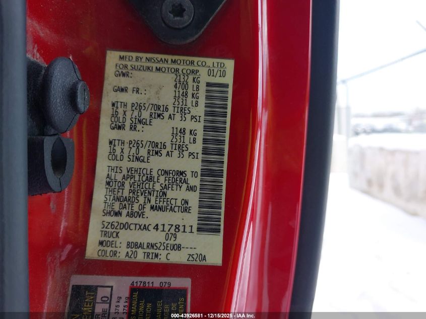 2010 Suzuki Equator VIN: 5Z62D0CTXAC417811 Lot: 43926581