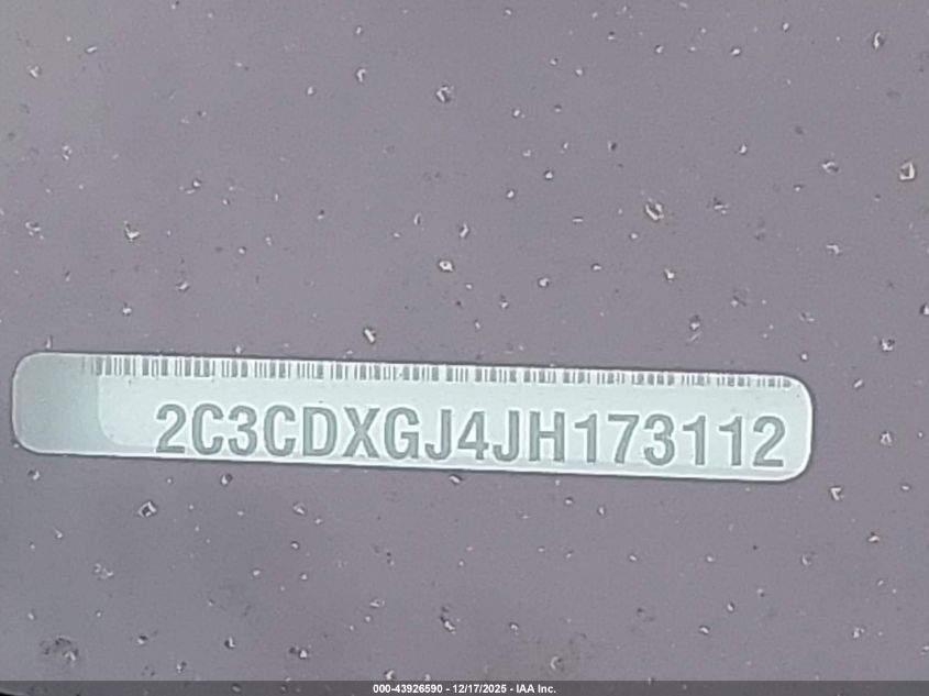 2018 Dodge Charger R/T Scat Pack Rwd VIN: 2C3CDXGJ4JH173112 Lot: 43926590