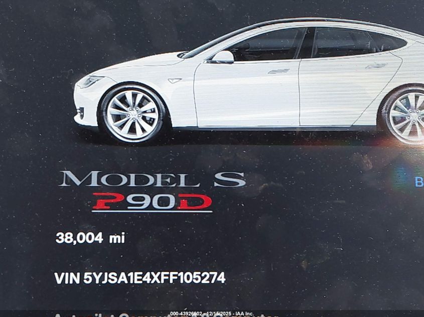 2015 Tesla Model S 85D/P85D VIN: 5YJSA1E4XFF105274 Lot: 43926602