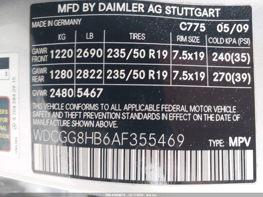 2010 Mercedes-Benz Glk 350 4Matic VIN: WDCGG8HB6AF355469 Lot: 43926619