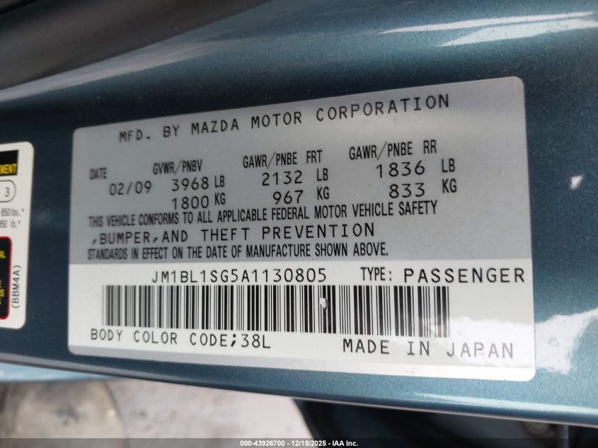 2010 Mazda Mazda3 I Sport VIN: JM1BL1SG5A1130805 Lot: 43926700