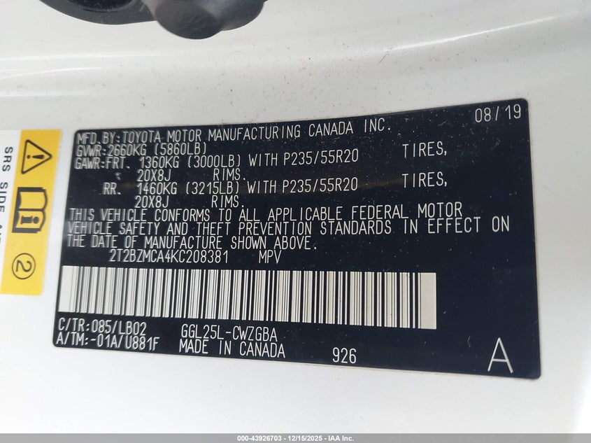 2T2BZMCA4KC208381 2019 LEXUS RX photo no. 9