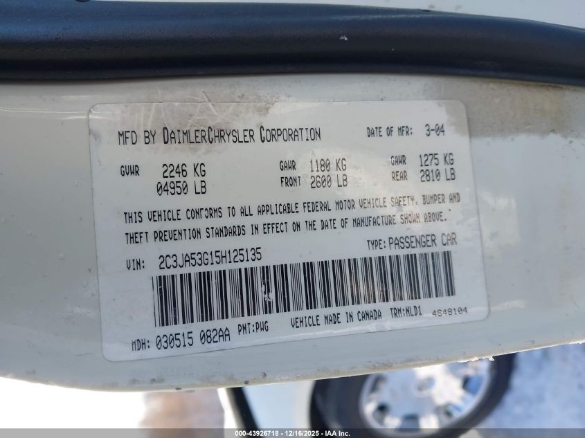 2005 Chrysler 300 Touring VIN: 2C3JA53G15H125135 Lot: 43965416