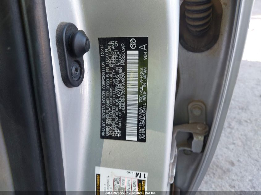 2012 Toyota Corolla L VIN: JTDBU4EE7C9169828 Lot: 43926722