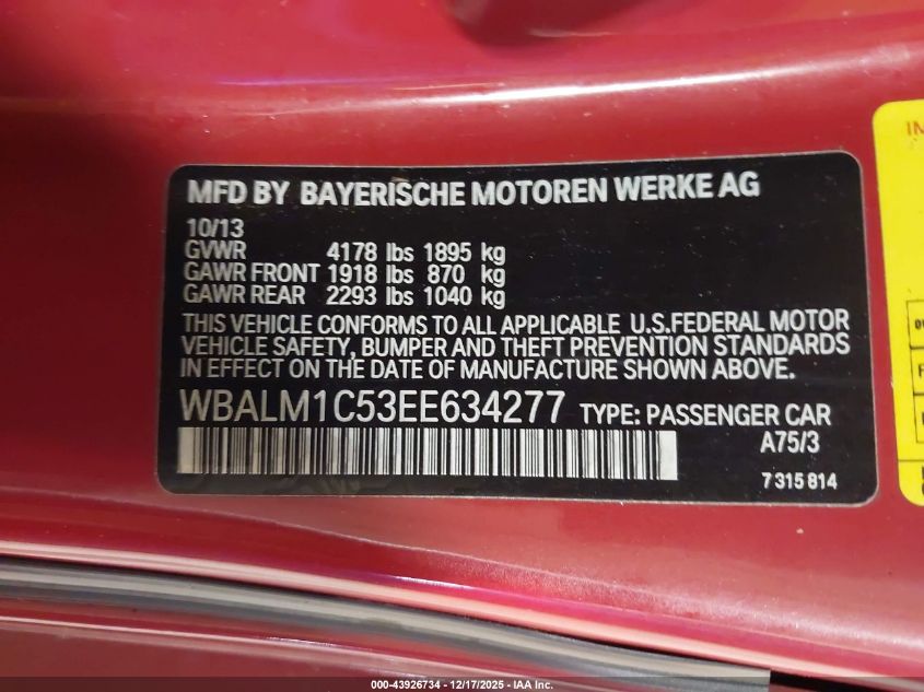 2014 BMW Z4 Sdrive35Is VIN: WBALM1C53EE634277 Lot: 43926734