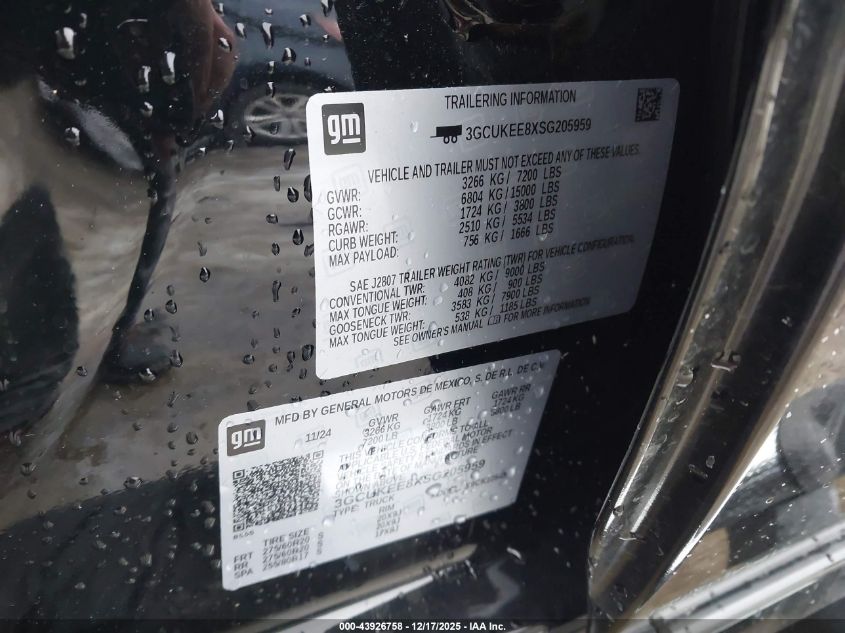 2025 Chevrolet Silverado 1500 4Wd Short Bed Rst VIN: 3GCUKEE8XSG205959 Lot: 43926758