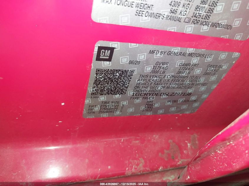 2020 Chevrolet Silverado 1500 4Wd Standard Bed Lt VIN: 1GCRYDED5LZ297138 Lot: 43926867