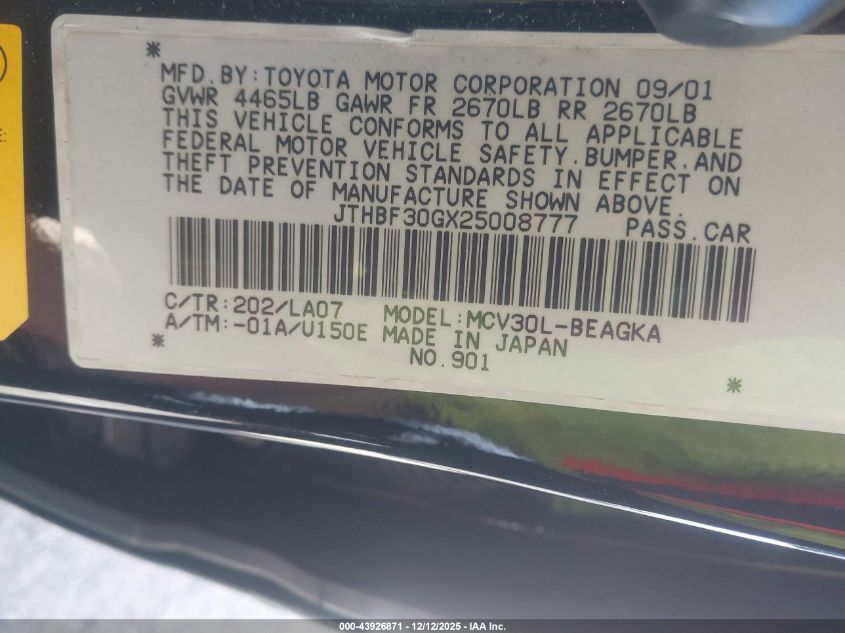 2002 Lexus Es 300 VIN: JTHBF30GX25008777 Lot: 43926871