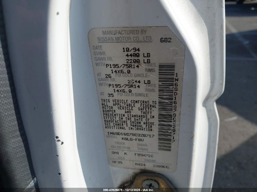 1995 Nissan Truck King Cab Xe VIN: 1N6SD16S7SC320717 Lot: 43926875