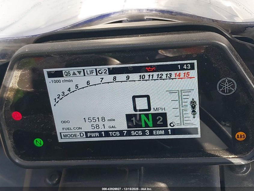 2022 Yamaha Yzfr1 VIN: JYARN66Y0NA000859 Lot: 43926927