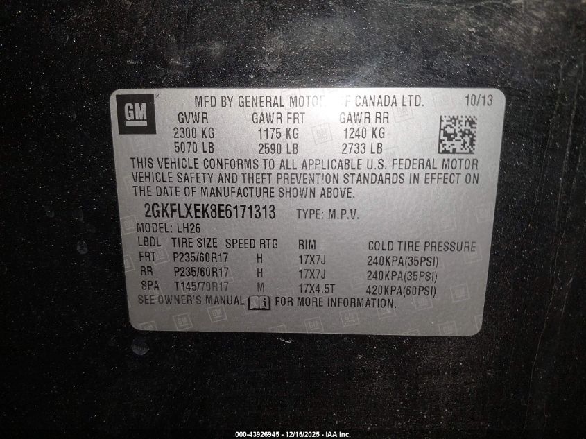 2014 GMC Terrain Slt-1 VIN: 2GKFLXEK8E6171313 Lot: 43926945