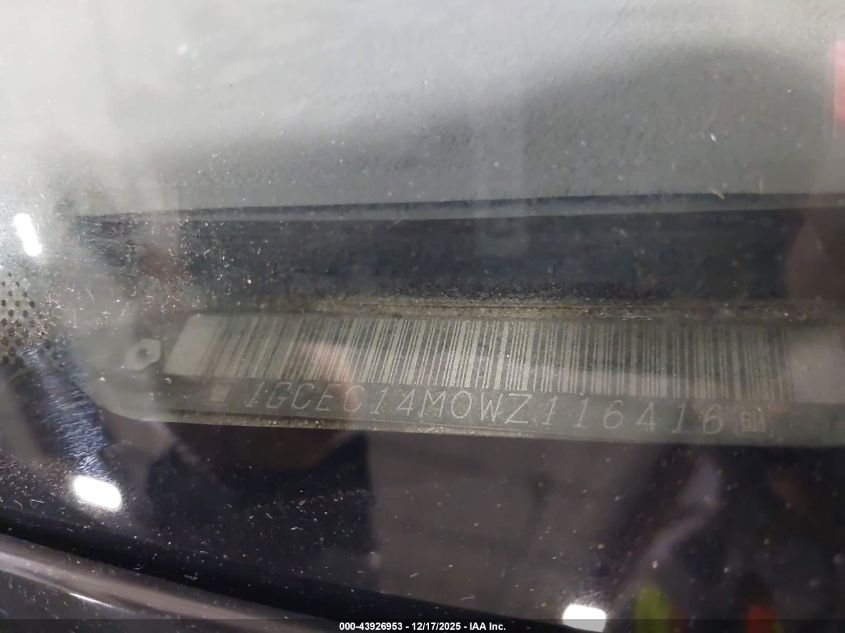 1998 Chevrolet C1500 Fleetside VIN: 1GCEC14M0WZ116416 Lot: 43926953