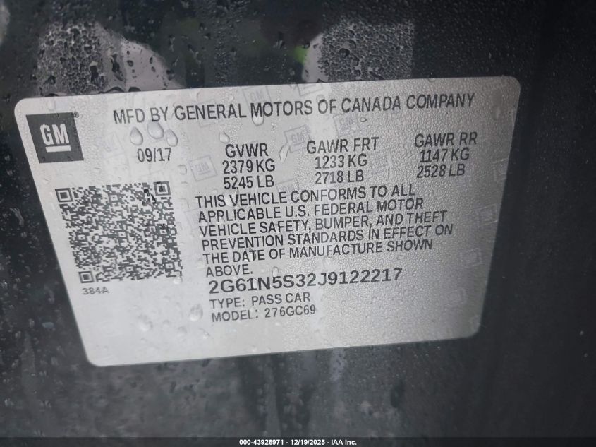 2018 Cadillac Xts Luxury VIN: 2G61N5S32J9122217 Lot: 43926971