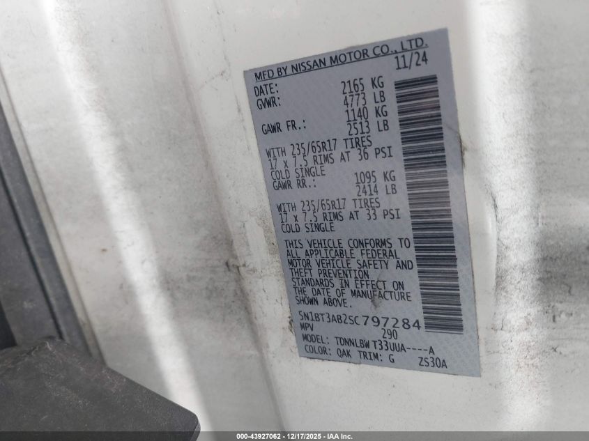 2025 Nissan Rogue S Intelligent Awd VIN: 5N1BT3AB2SC797284 Lot: 43927062