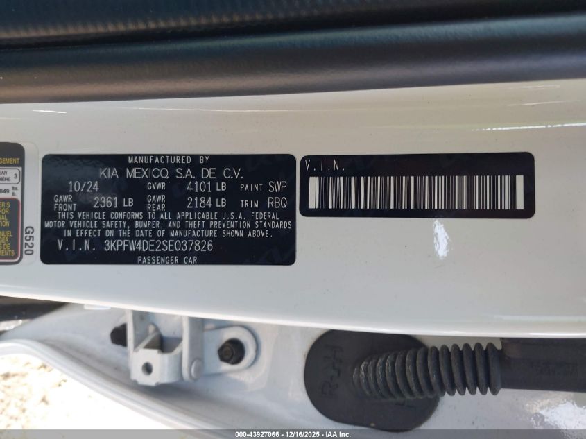 2025 Kia K4 Gt-Line VIN: 3KPFW4DE2SE037826 Lot: 43927066