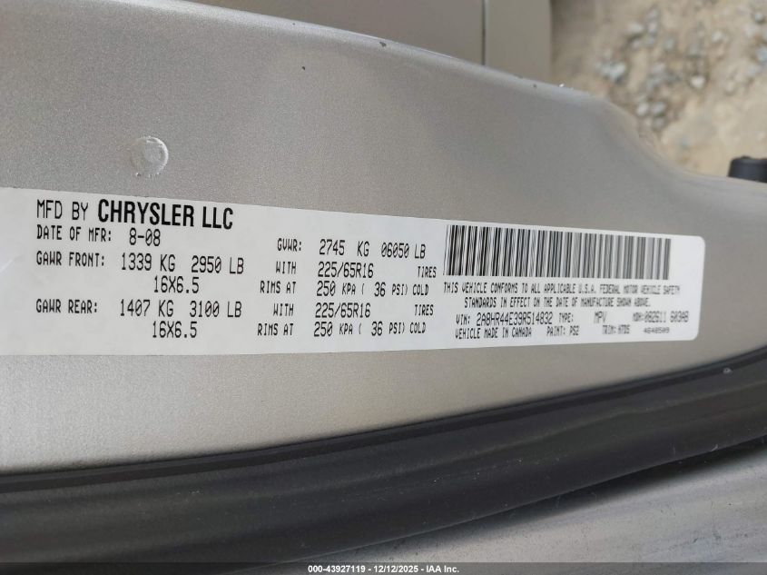 2009 Chrysler Town & Country Lx VIN: 2A8HR44E39R514832 Lot: 43927119