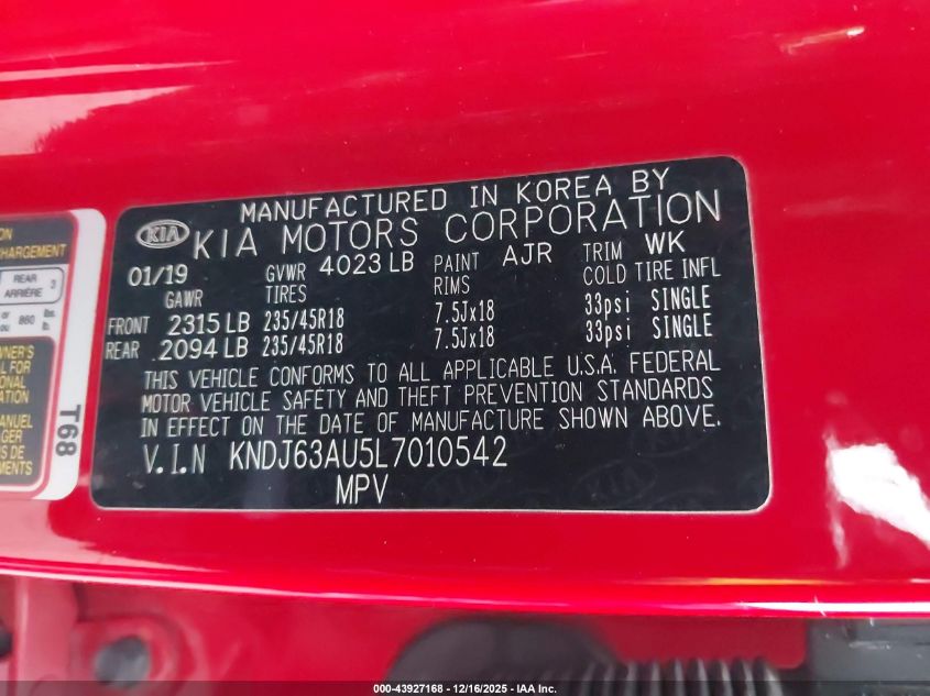 2020 Kia Soul Gt-Line VIN: KNDJ63AU5L7010542 Lot: 43927168