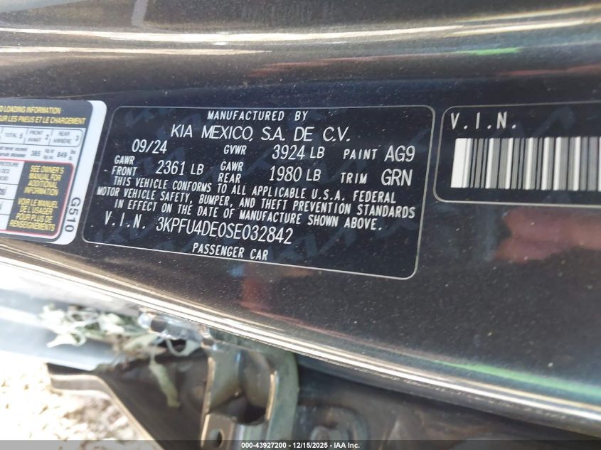 2025 Kia K4 Ex VIN: 3KPFU4DE0SE032842 Lot: 43927200