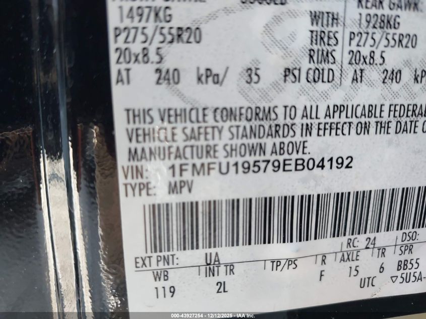 2009 Ford Expedition Limited VIN: 1FMFU19579EB04192 Lot: 43927254