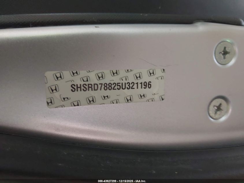 2005 Honda Cr-V Ex VIN: SHSRD78825U321196 Lot: 43927299