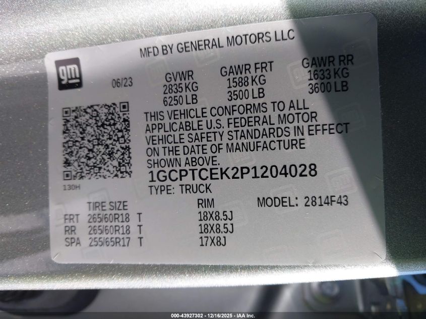 2023 Chevrolet Colorado 4Wd Short Box Lt VIN: 1GCPTCEK2P1204028 Lot: 43927302