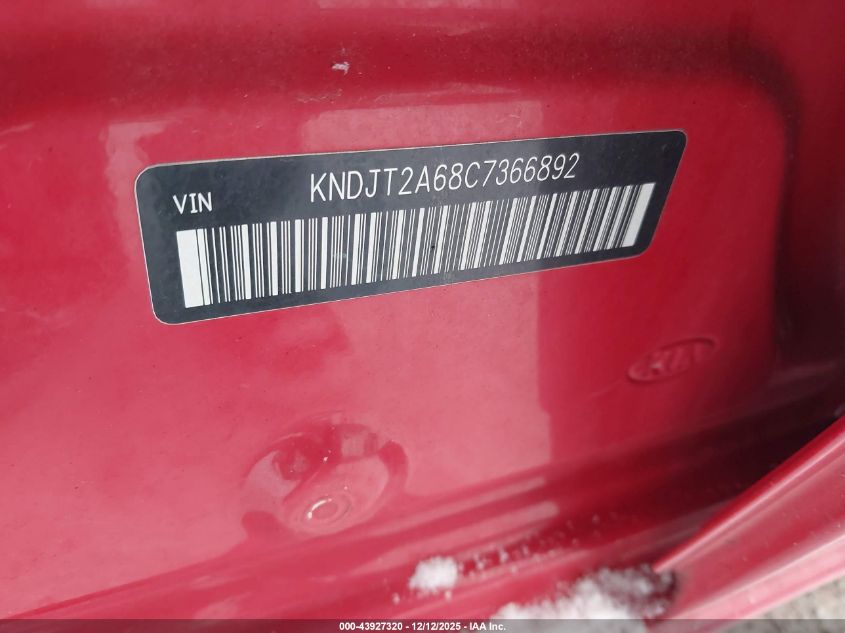 2012 Kia Soul + VIN: KNDJT2A68C7366892 Lot: 43927320