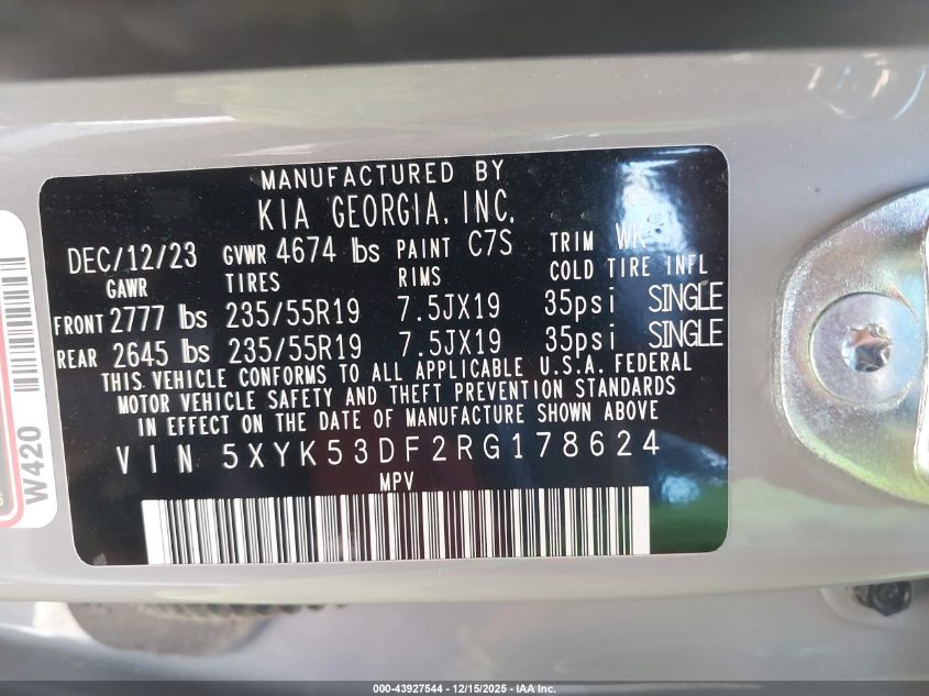 2024 Kia Sportage Sx-Prestige VIN: 5XYK53DF2RG178624 Lot: 43927544
