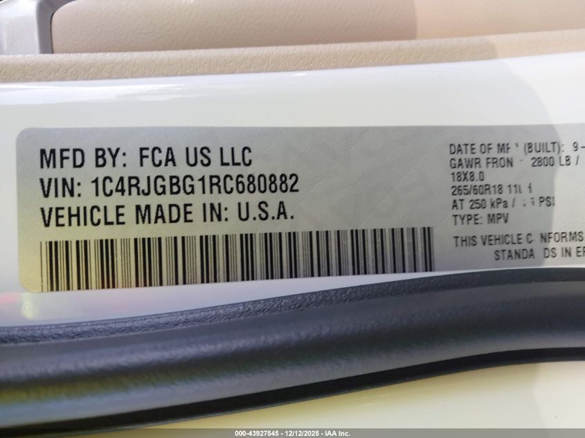 2024 Jeep Grand Cherokee Limited 4X2 VIN: 1C4RJGBG1RC680882 Lot: 43927545
