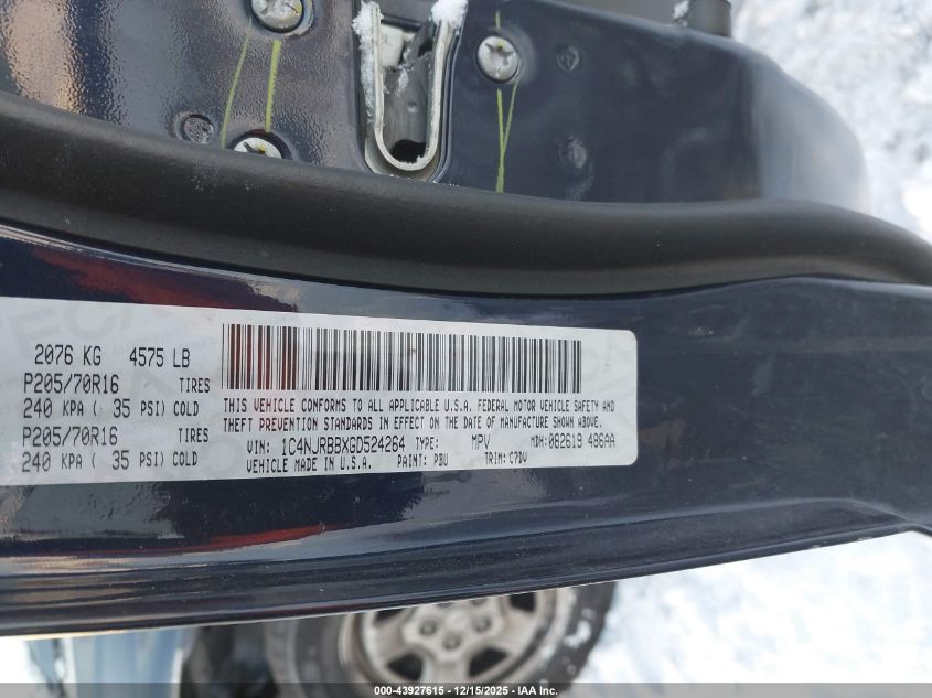 2016 Jeep Patriot Sport VIN: 1C4NJRBBXGD524264 Lot: 43927615