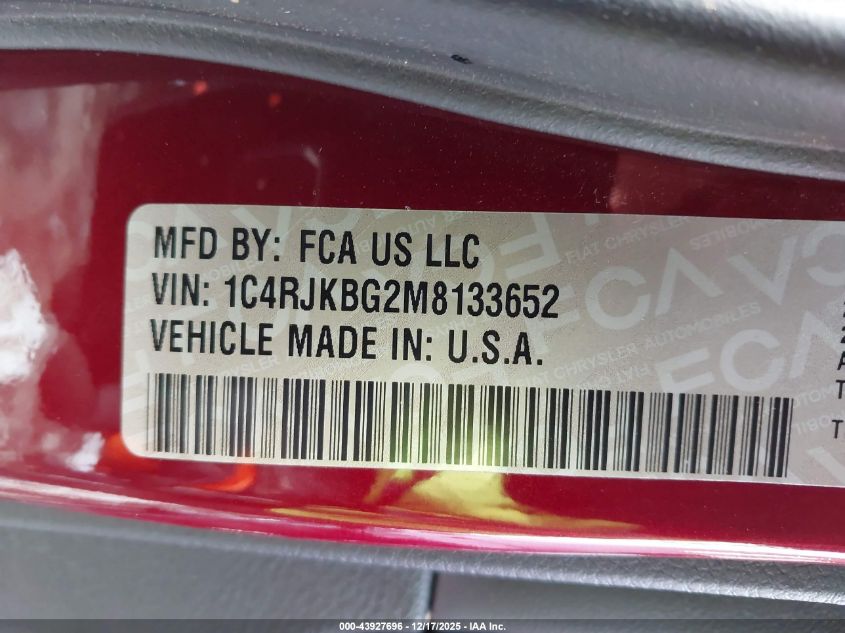 2021 Jeep Grand Cherokee L Limited 4X4 VIN: 1C4RJKBG2M8133652 Lot: 43927696