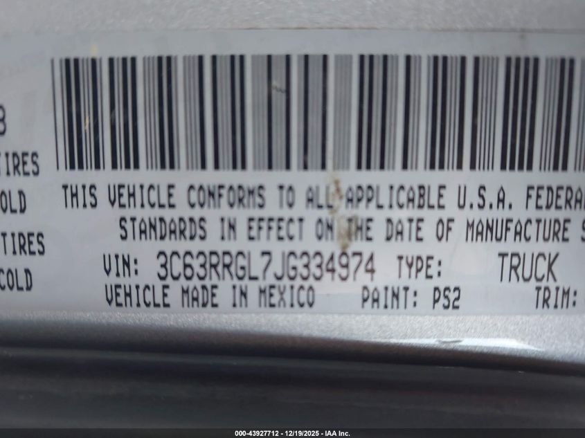 2018 Ram 3500 Tradesman 4X4 8' Box VIN: 3C63RRGL7JG334974 Lot: 43927712